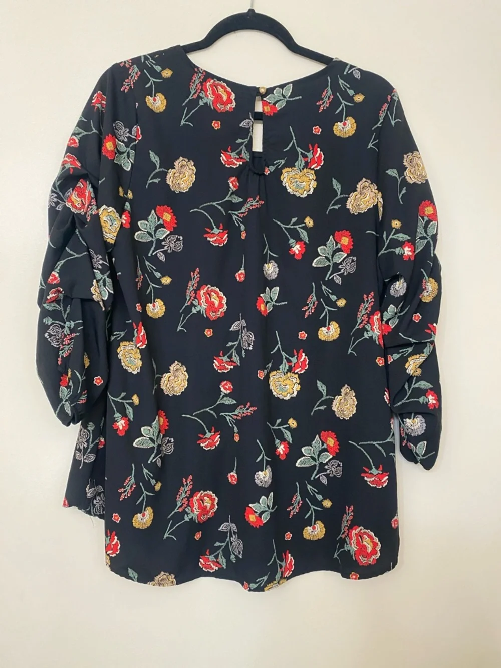 Black Floral Blouse with Gold Accents - Picture 3 of 3